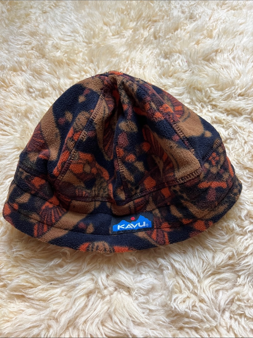 Kavu Mushroom Brown, Black & Orange Fleece Bucket Hat - Adult OS - Winter